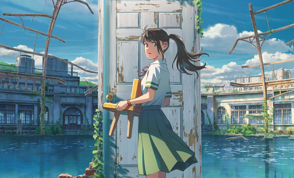 Кадр из мультфильма Судзумэ, закрывающая двери